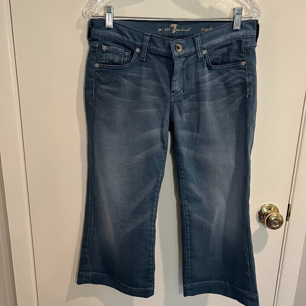 7 For All Mankind Gray Blue Low Rise Crop Dojo Jeans, Size 28